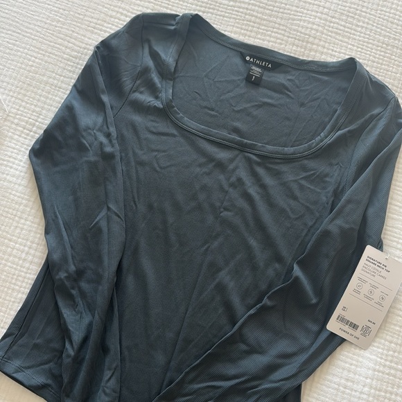 Athleta Signature Rib Square Neck Long Sleeve Top Eden Size S BRAND NEW - Picture 6 of 7